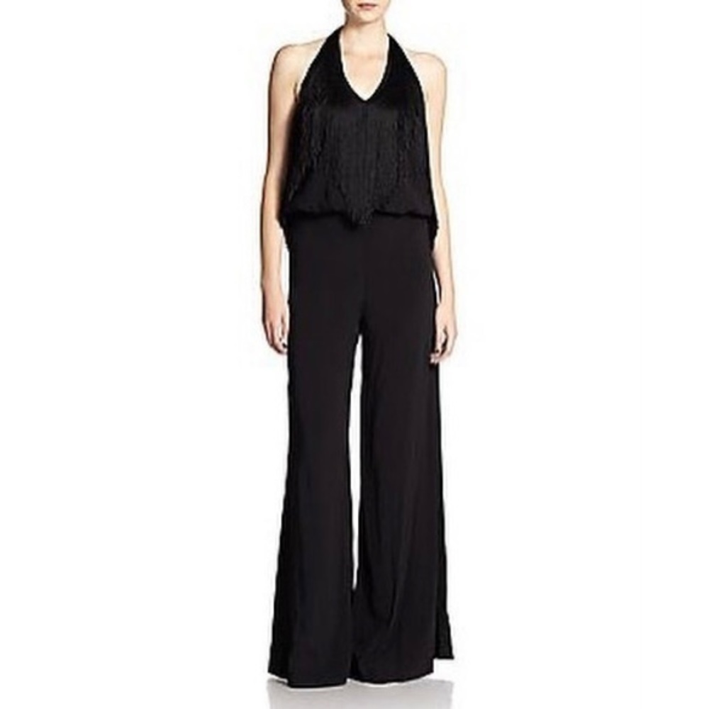 ALEXIS Black Fringe Wide Leg Jumpsuit